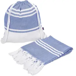 US Basic Santa Cruz Cotton-Rich Beach Towel & Drawstring Bag - Blue